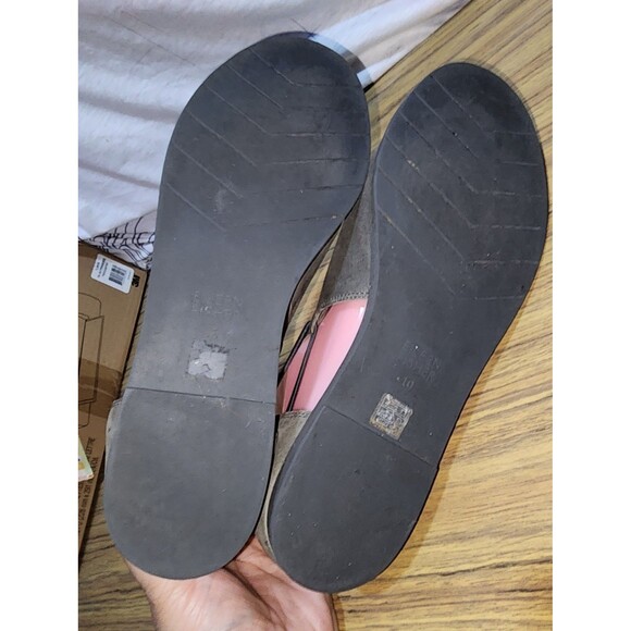 EILEEN FISHER Sz10 Taupe Leather Open Toe Elastic Sides Well Loved Flats Sandals - Picture 10 of 12